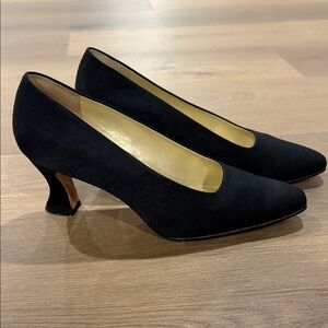 Nine West Vintage Black Pointed-Toe leather textile silky Pumps 3 in heel 8 1/2N